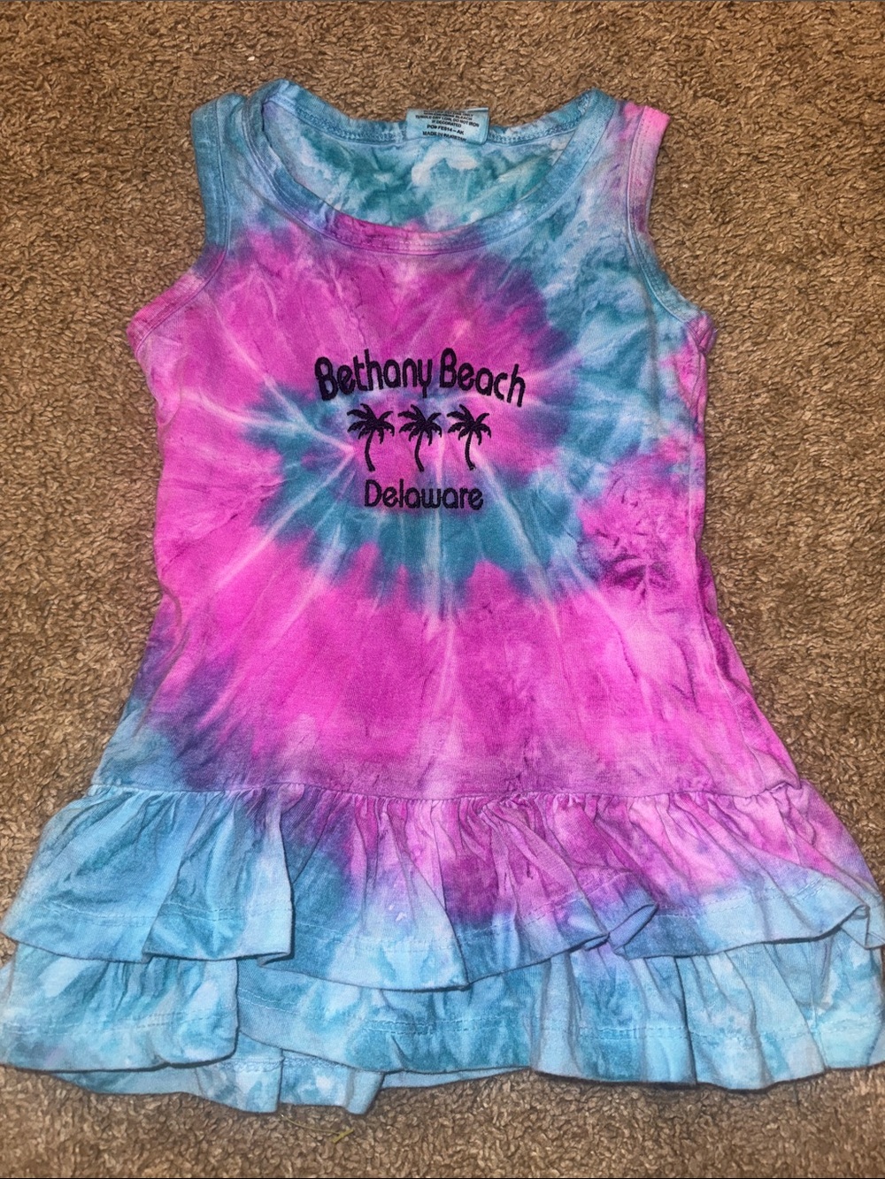 Bethany Beach Tie-Dye Ruffle Tank Top for Kids - Pink & Blue